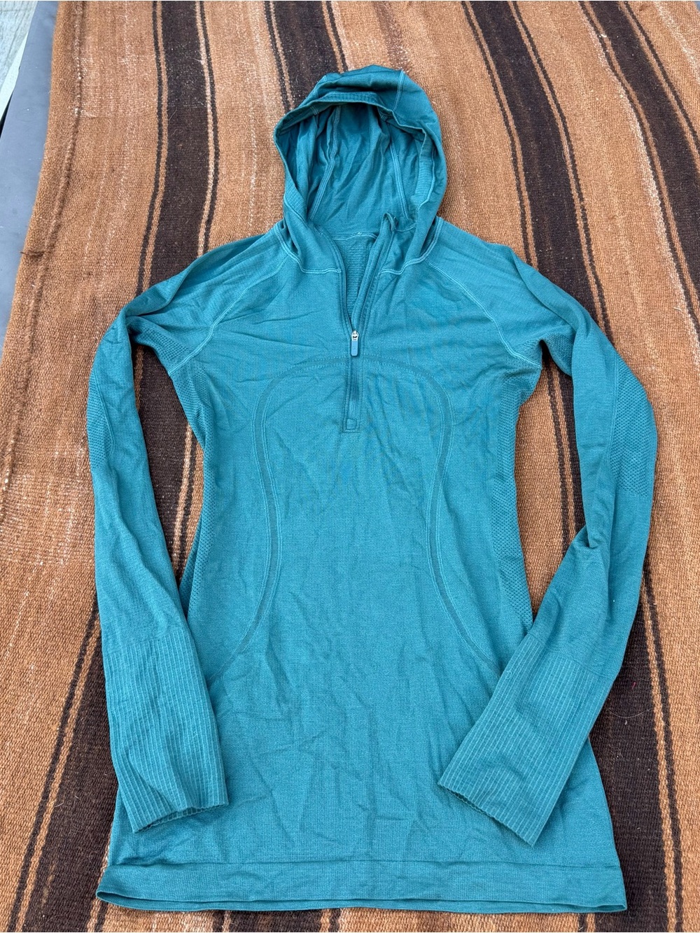 Lululemon Teal Hooded Quarter-Zip Long Sleeve Top